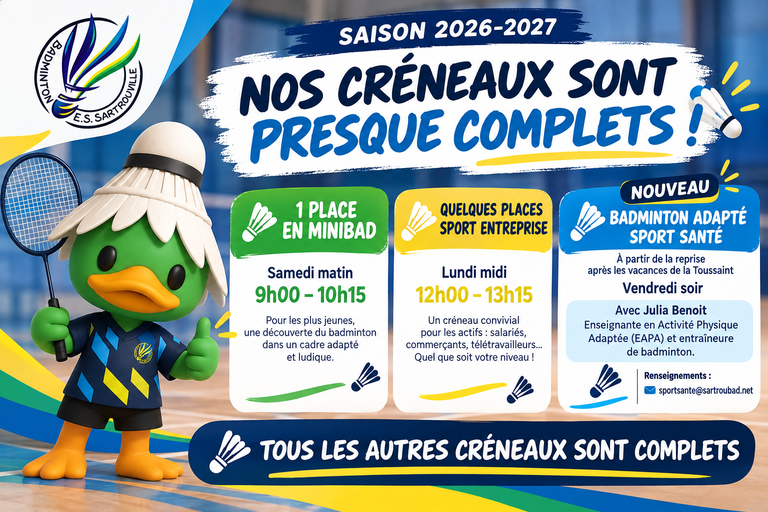 Badminton à Sartrouville : où reste-t-il encore des places ?